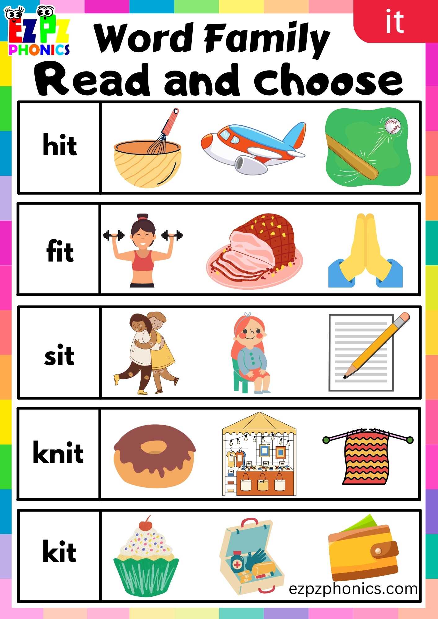 IT Words Read And Choose Phonics Word Families Worksheet